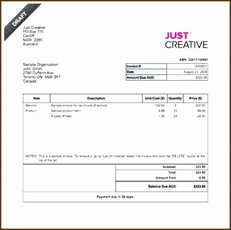 invoice down payment sample